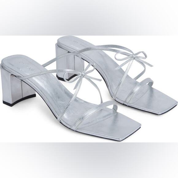 By Far June Metallic Bow Strap Square Toe Sandal 35 - Picture 1 of 9